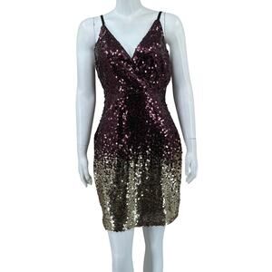 Venus Dress Womens Medium Red‎ Gold Ombre Sequins Babydoll Y2K NYE Party Glam